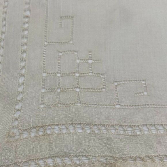 Vintage Hankie White Double Layer Handkerchief Geometric Pattern Pocket Scarf - Picture 2 of 3